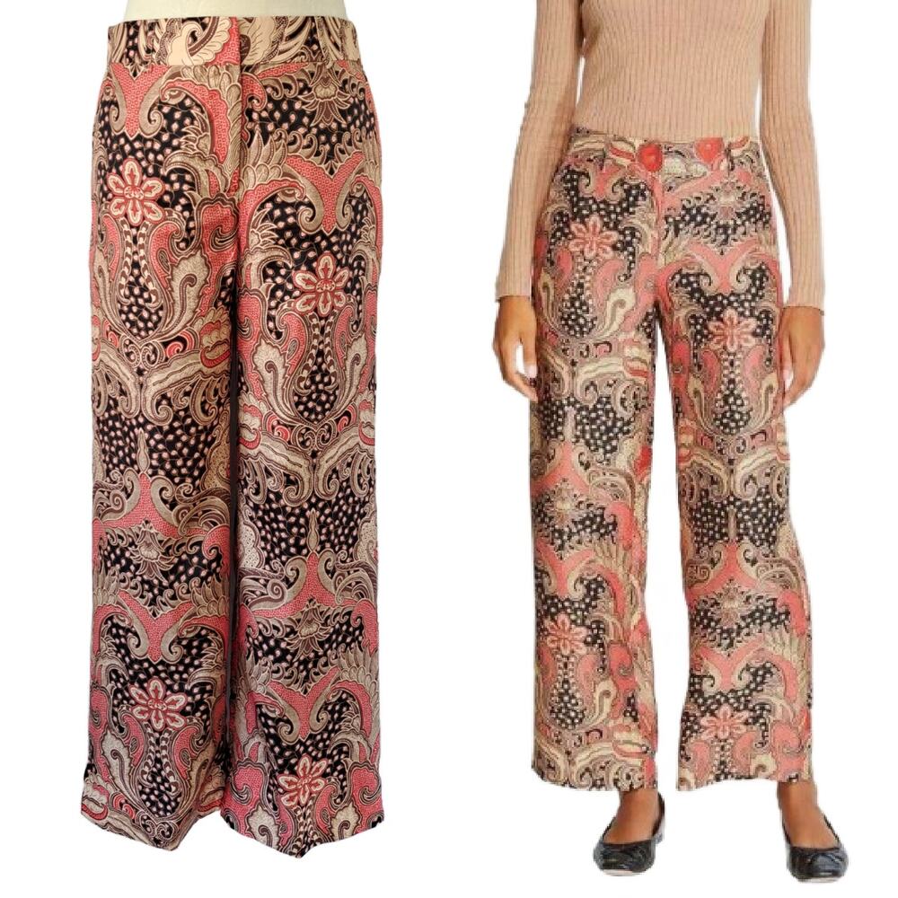 J. McLaughlin Marlee Silk Blend Wide Leg Pants Size 4 Ashler Fall Paisley Floral